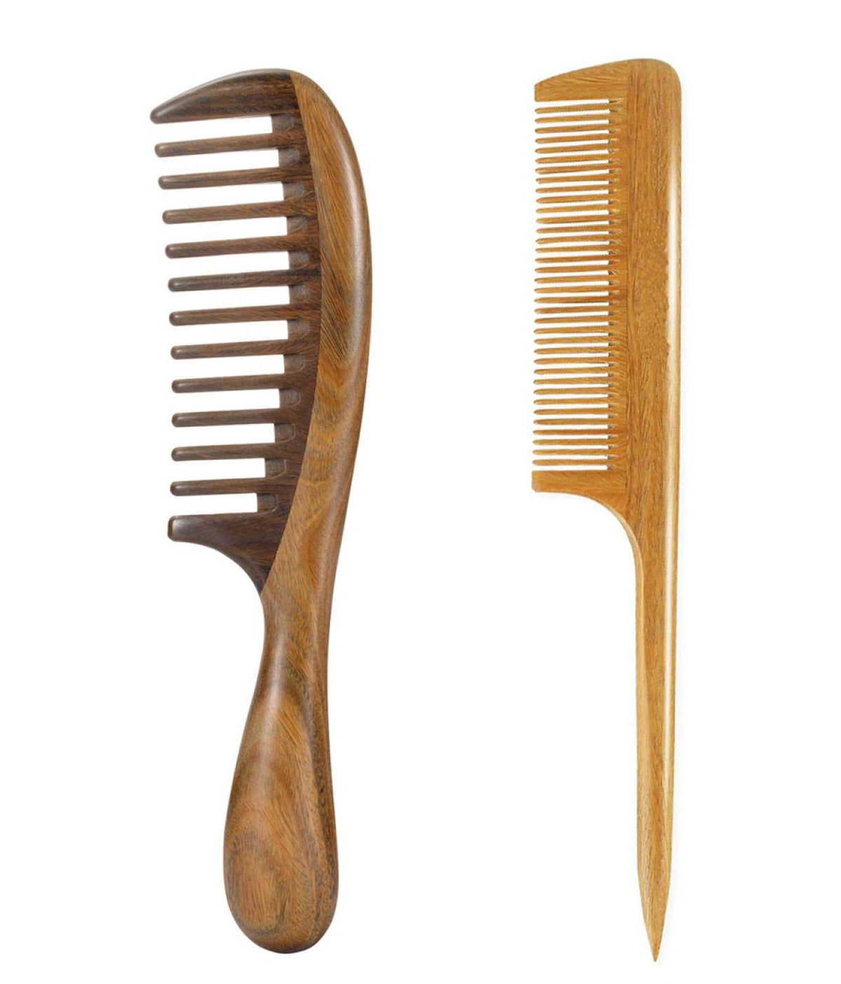 Louise Maelys 2Pcs Wooden Wide Tooth Comb Set For Curly Thick Hair Styling, Sandalwood