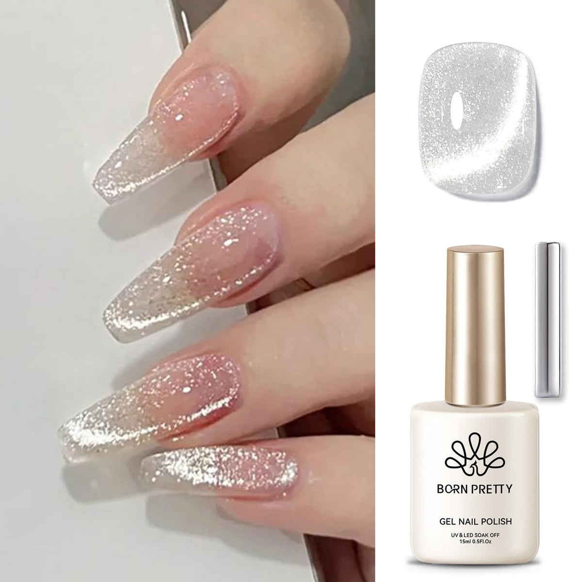 Born Pretty Cat Magnetic Eye Gel Nail Polish - Holographic Glitter, Super Shine, 15Ml