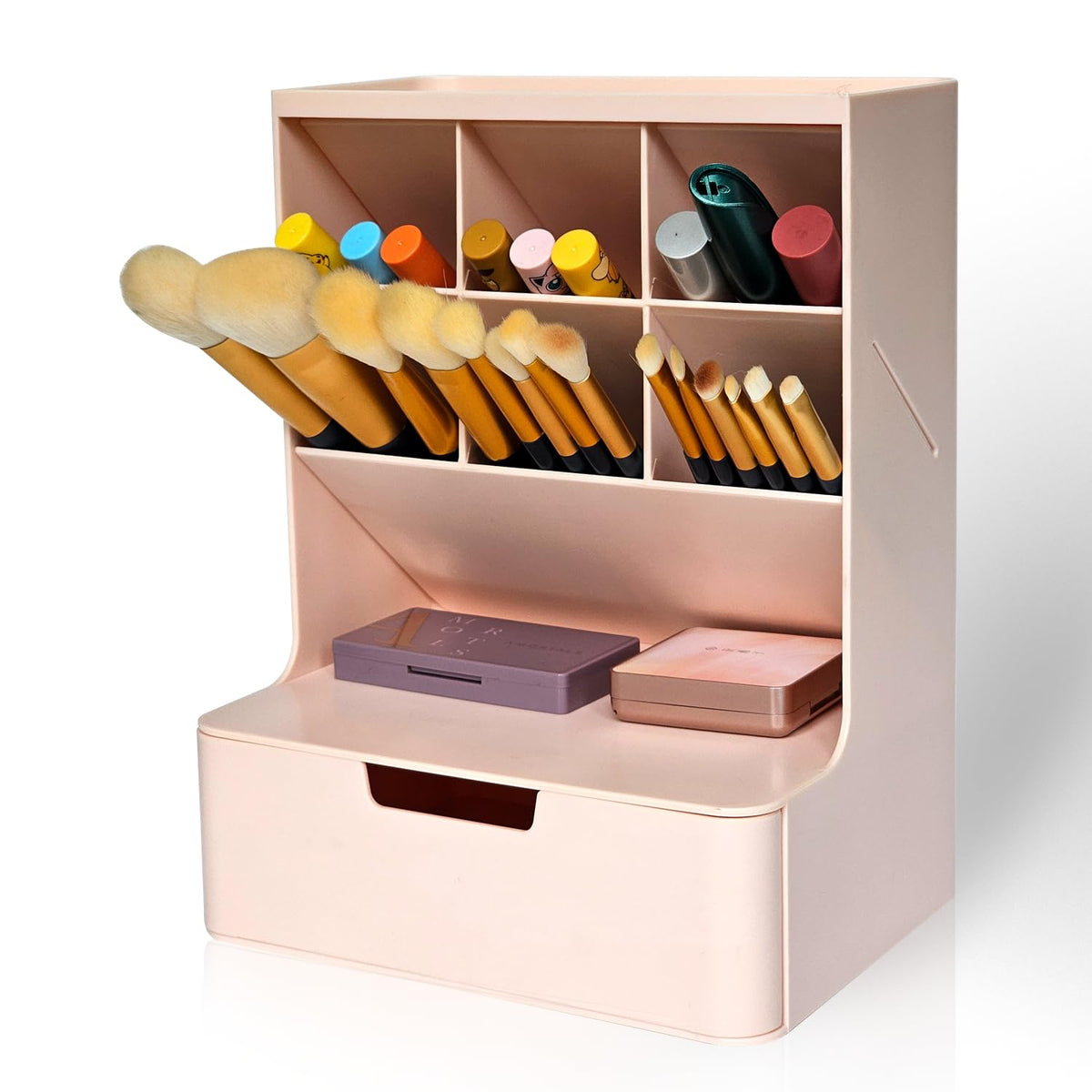 Tidyladyo Pink Makeup Organizer With Drawer - Brush & Cosmetics Storage For Vanity & Bathroom