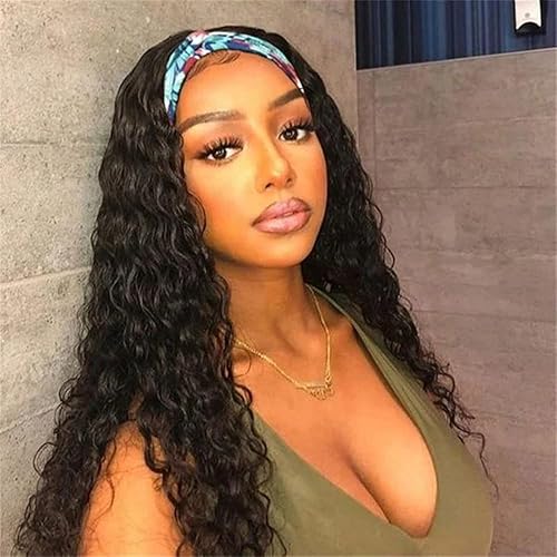 FASHION PLUS Water Wave Headband Wig - 14&quot; Human Hair Non Lace Front for Black Women