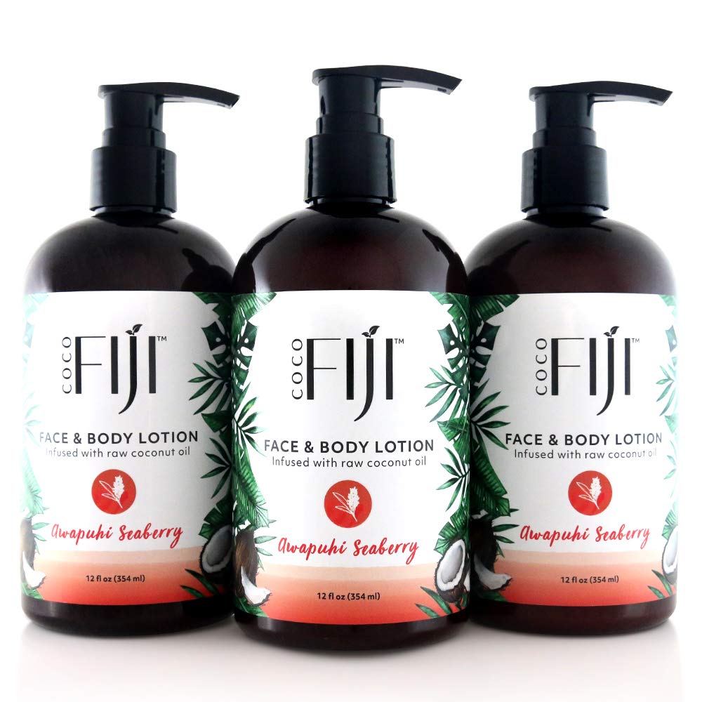 Organic Fiji Coco Fiji Face & Body Lotion - Coconut Oil Moisturizer, 12 Oz, Pack Of 3