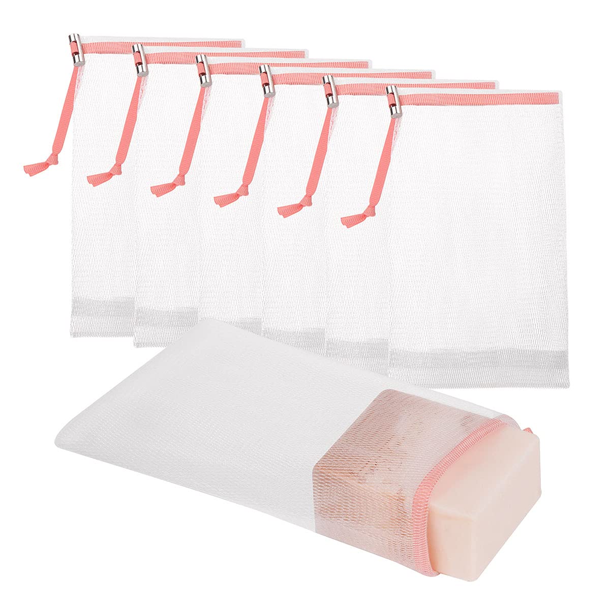 Cobahom 6 Pcs Pink Mesh Soap Bags With Drawstring For Bath & Shower - Foaming Net Sacks