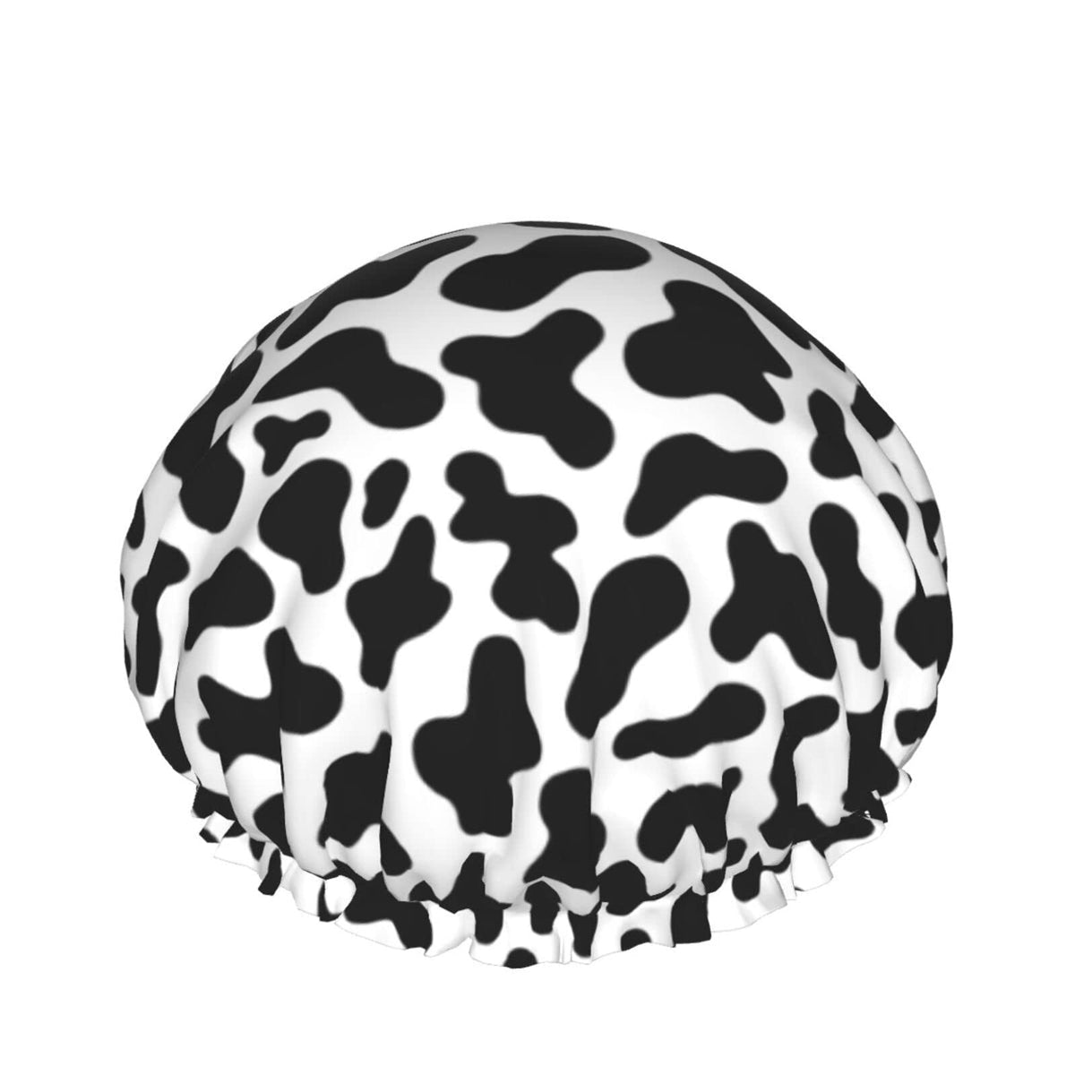 Wizfuyq Black And White Cow Skin Abstract Shower Cap - Adjustable, Waterproof, Reusable Bath Hat