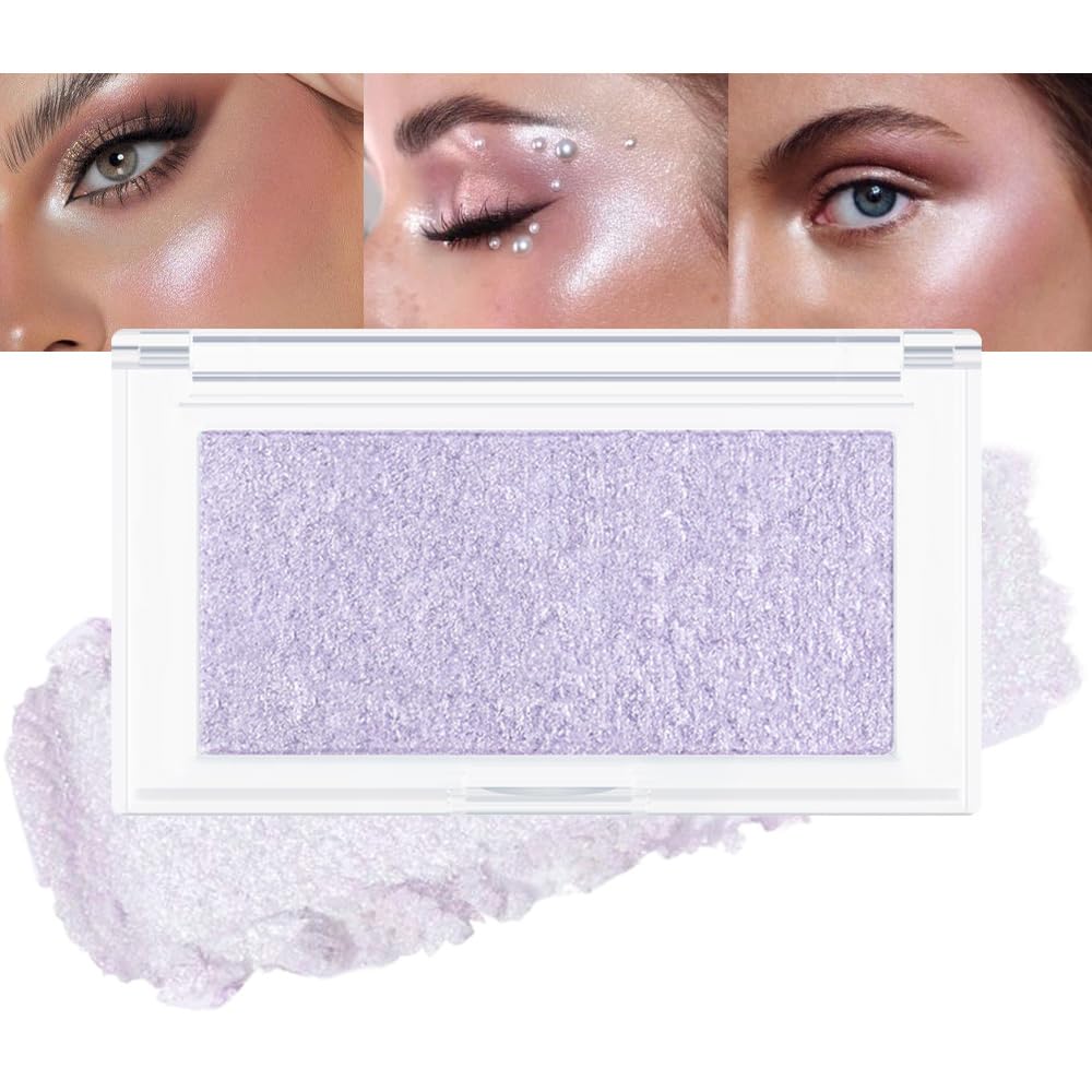 Amy'S Diary Pearl Purple Shimmer Glitter Highlighter - Silver Illuminator Makeup (04#, 1 Count)