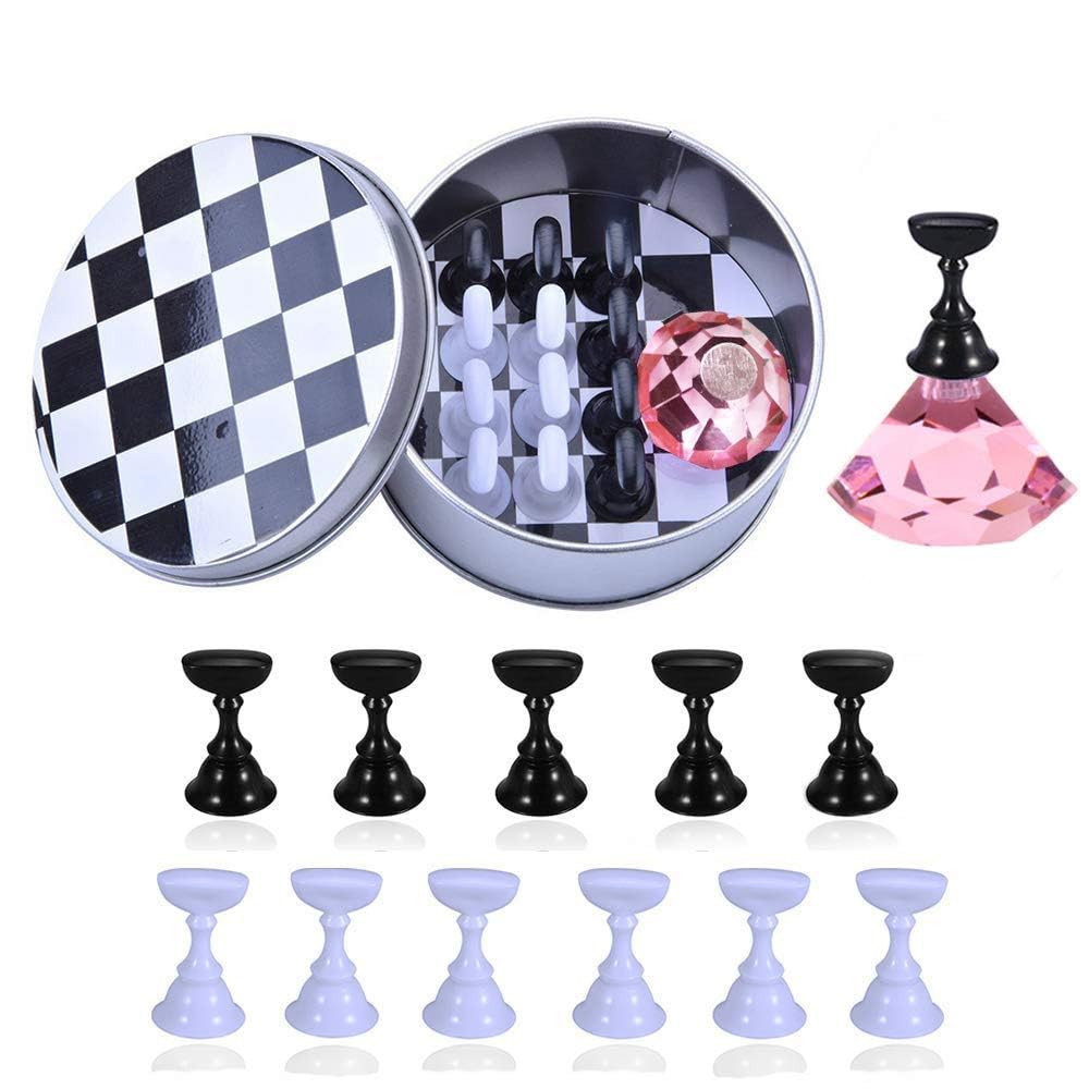 Kalolary Pink Nail Art Practice Stand Set - 14 Piece Magnetic Display For Diy Training