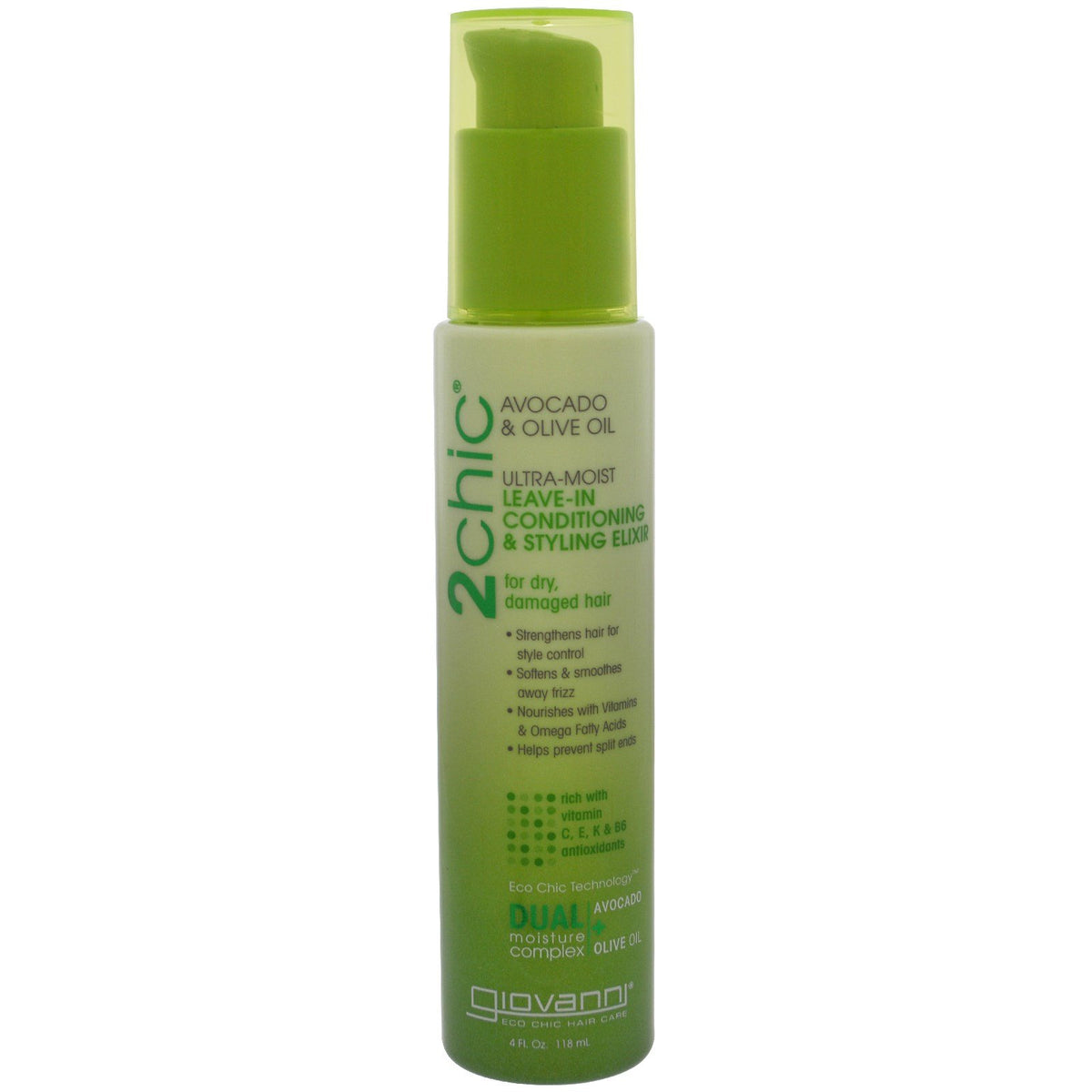 Giovanni 2Chic Leave-In Conditioner, Avocado & Olive Oil, 1 Count, Moisturizing Hair Care