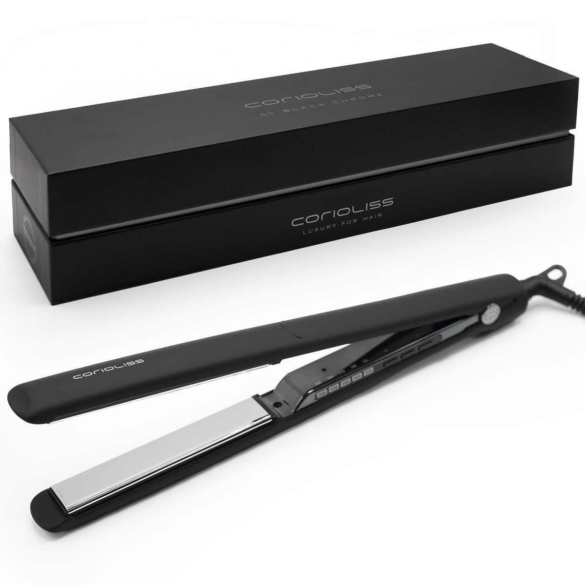 Corioliss C3 Professional Hair Straightener - Titanium Plates, Temperature Control, Black Chrome