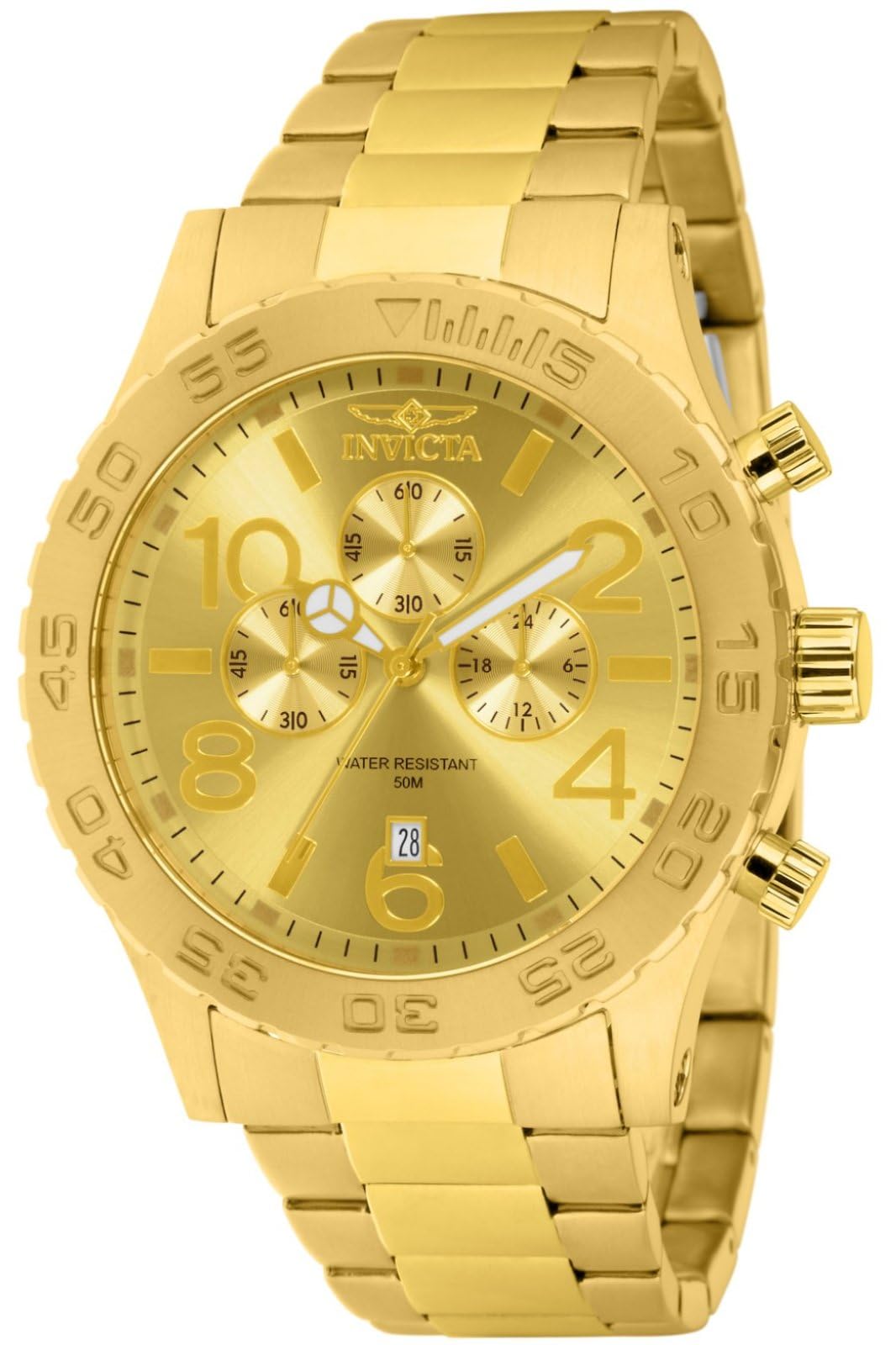 Invicta Men'S 1270 Specialty Chronograph Gold Dial 18K Gold-Plated Stainless Steel Watch