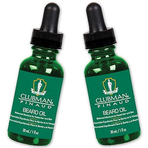 Clubman Pinaud Beard Oil - Balanced Moisture For Facial Hair & Skin, 2 Pack (1 Oz Each)