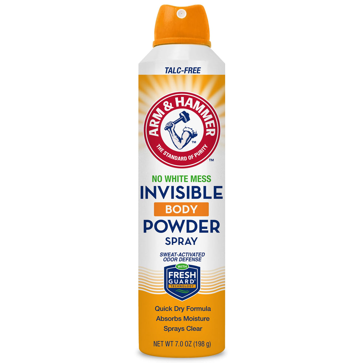 Arm & Hammer Invisible Body Powder Spray, Talc-Free Odor & Sweat Control, 7 Oz