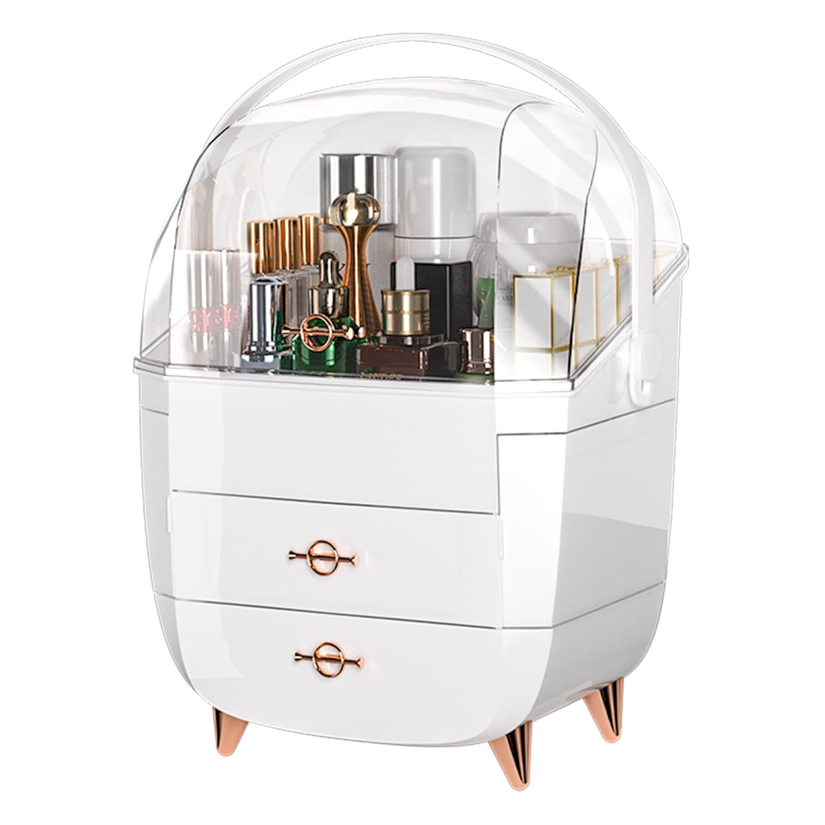 Ancaixin White Makeup Organizer With Lid And Drawers - Portable Cosmetic Storage For Vanity