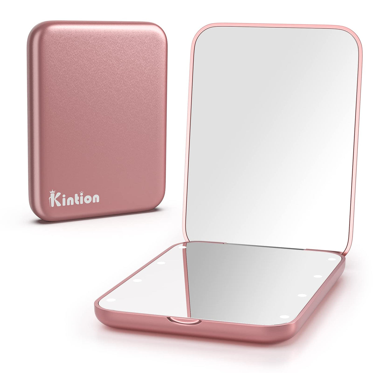 Kintion Rose Gold Pocket Mirror - 1X/3X Magnification Led Travel Makeup Mirror, Portable & Compact