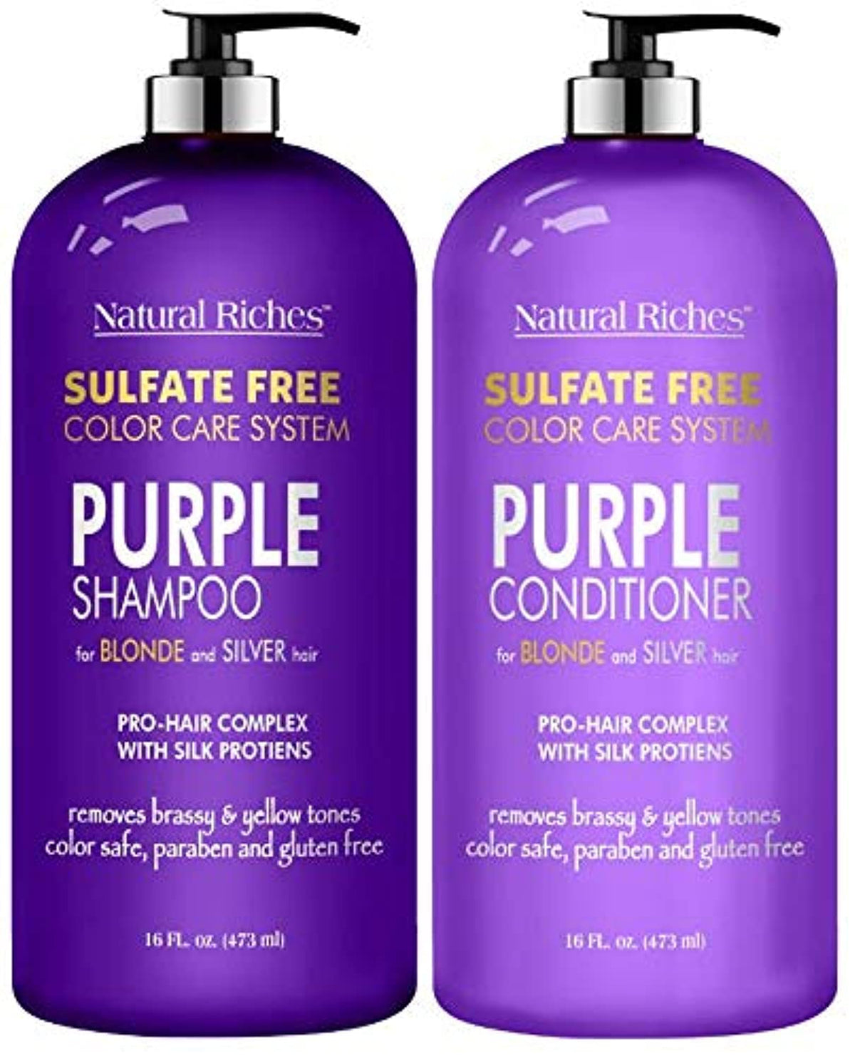 Natural Riches Purple Shampoo & Conditioner Set - Sulfate Free For Silver & Blonde Hair, 2 Piece