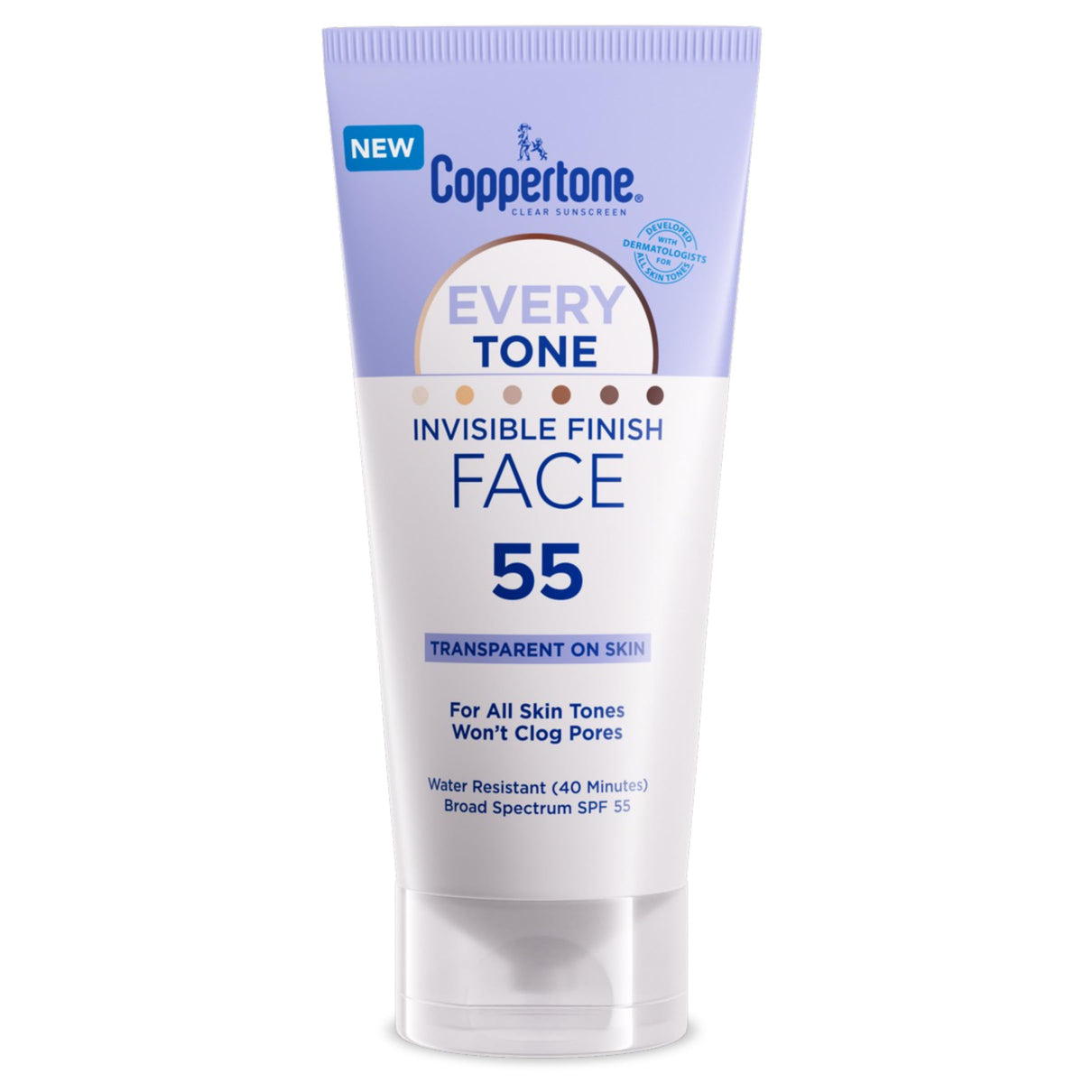 Coppertone Every Tone Spf 55 Face Sunscreen Lotion, Lightweight, 2 Fl Oz - Clear For All Skin Tones