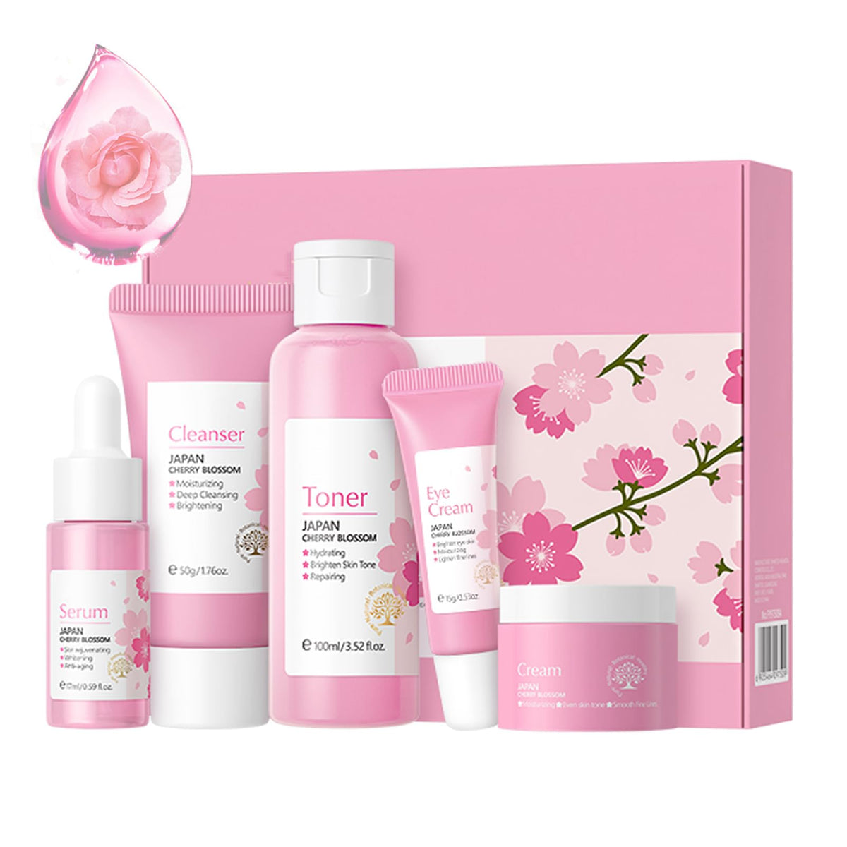 Fashion Base Korean Skin Care Set - Cherry Blossom Kit With Cleanser, Toner, Serum & Cream