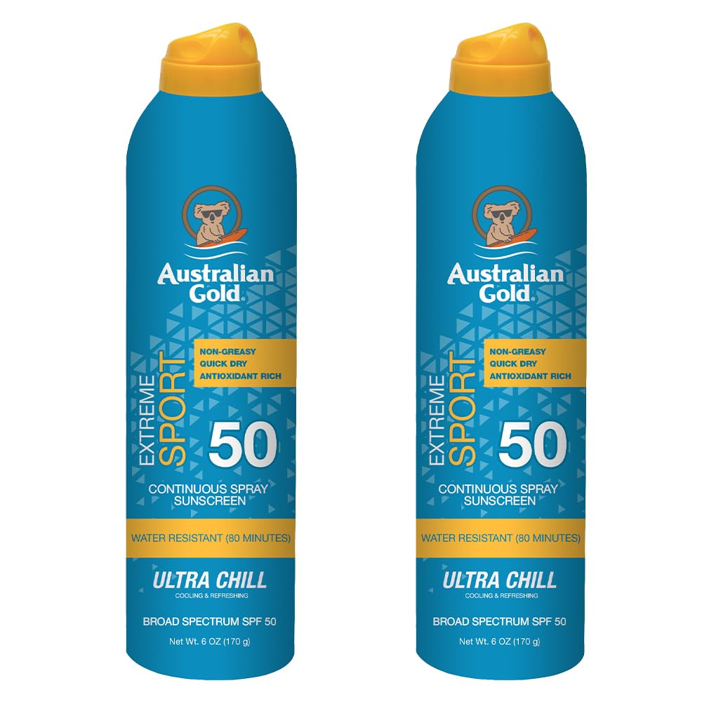 Australian Gold Extreme Sport Sunscreen Spray Spf 50, 6 Oz (2 Pack), Broad Spectrum, Non-Greasy