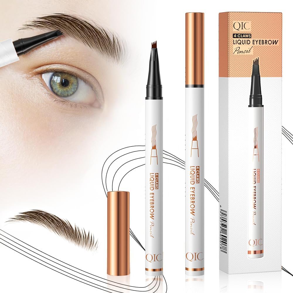 Yilltoy 2 Pcs Microblading Eyebrow Pen - 3D Waterproof 4-Tip Pencil, Dark Brown