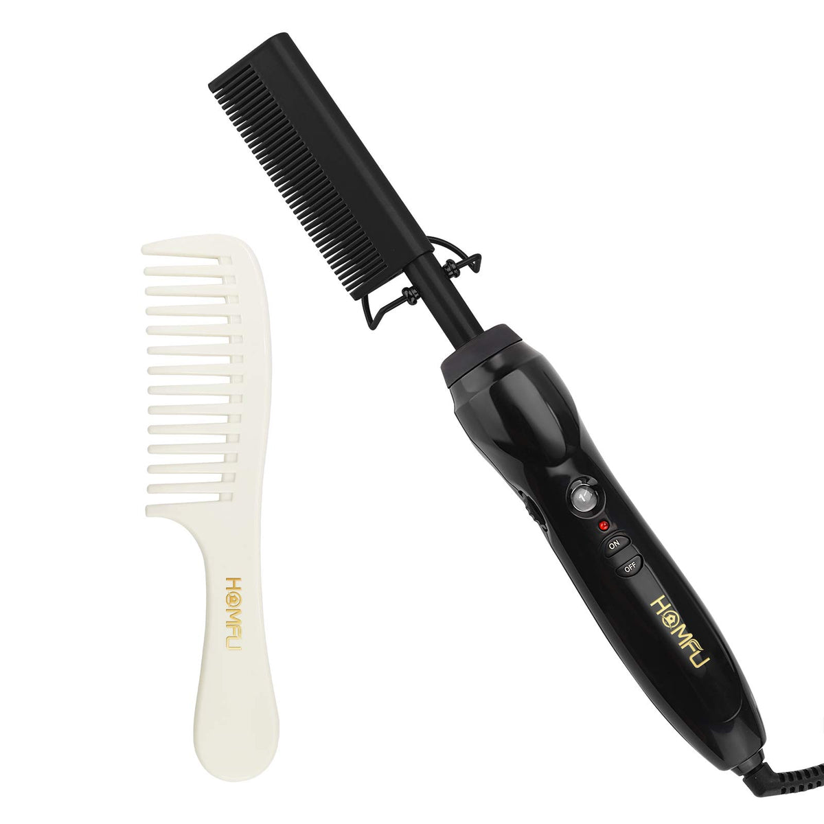 Homfu Electric Hot Comb Hair Straightener - Ceramic Anti-Scald Hair Brush For Natural Black Hair