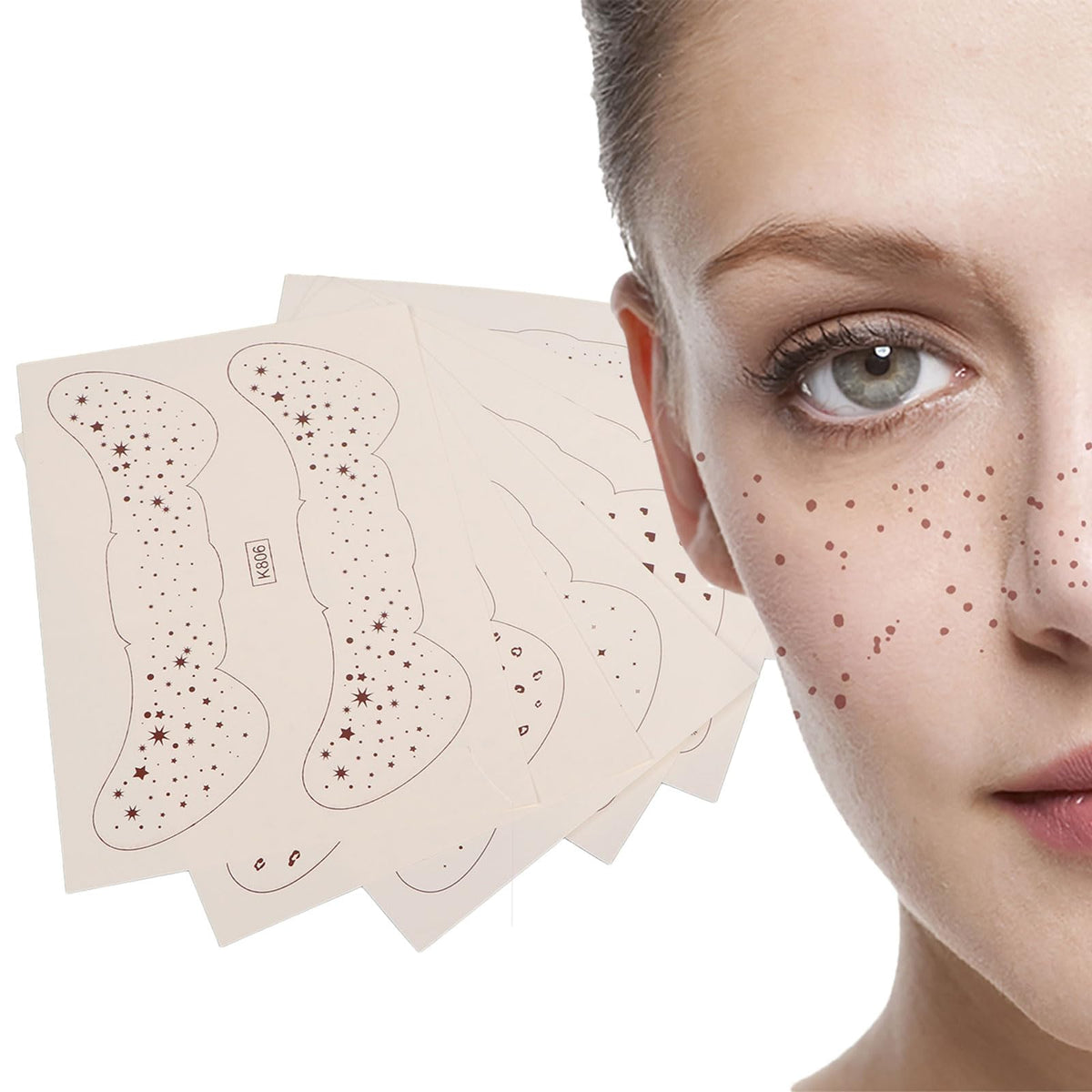 Betued Temporary Face Tattoo Stickers - 6 Waterproof Fake Freckles Patch In Beige