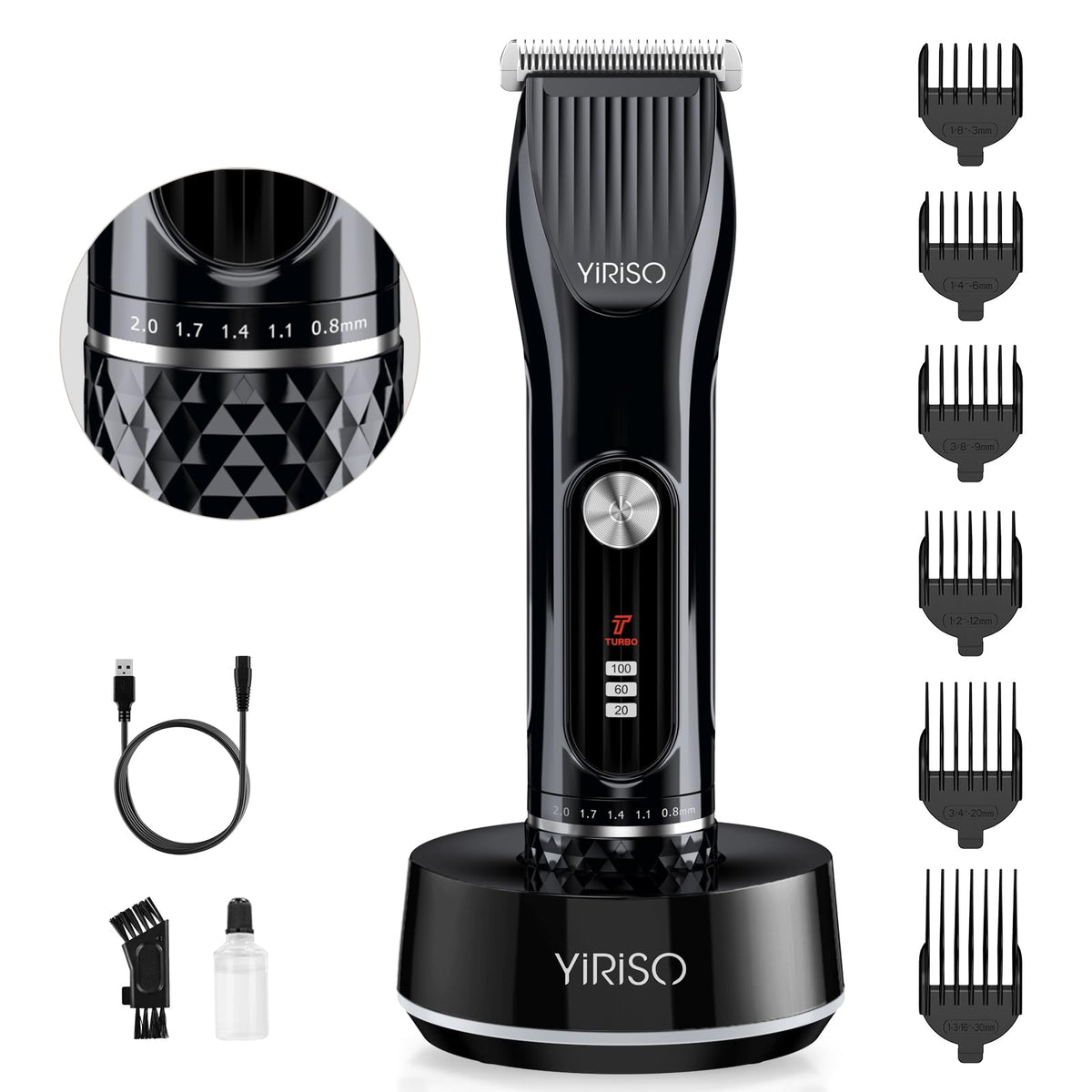 Yiriso Professional Hair Clippers For Men, Waterproof Beard Trimmer With Adjustable Dial & 6 Combs