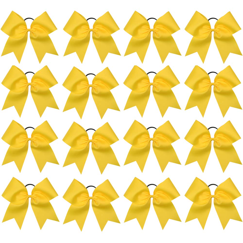 OAOLEER 16PCS Yellow Cheer Hair Bows - Large Ponytail Holders for Teen Girls & Sports