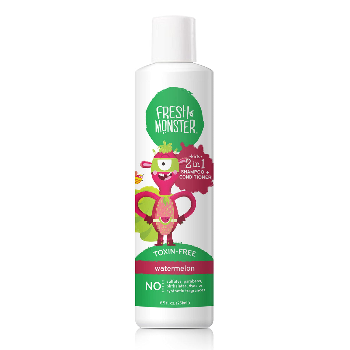 Fresh Monster Kids 2-In-1 Shampoo & Conditioner, Toxin-Free, Tear-Free, Watermelon, 8.5Oz