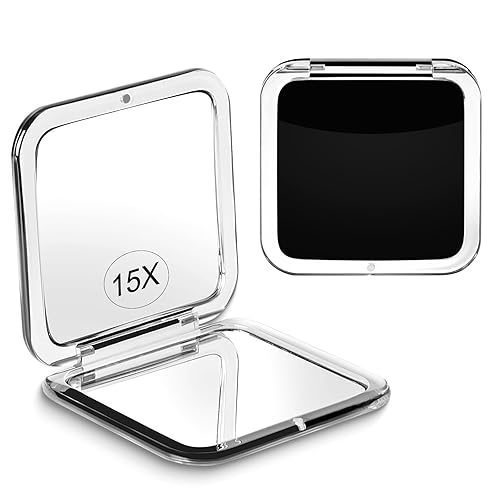 Santoo Compact 15X Magnifying Makeup Mirror - Portable 2-Sided Handheld Black Pocket Mirror 3.3&quot;X3