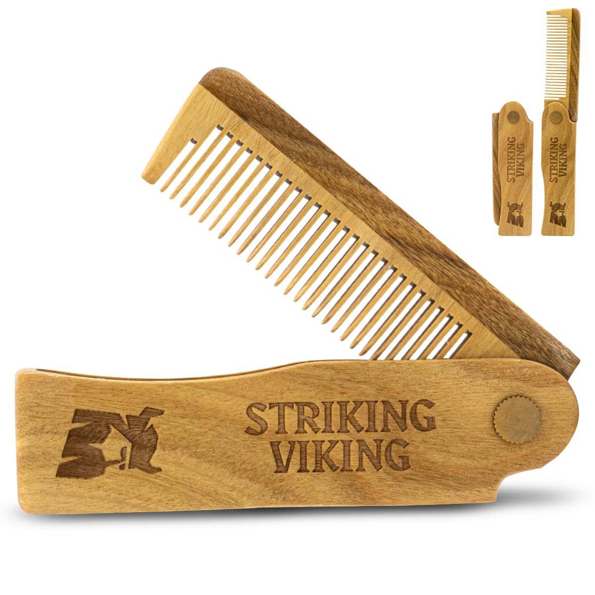 Striking Viking Sandalwood Folding Comb - 4&quot; Beard Grooming & Styling Switchblade Comb