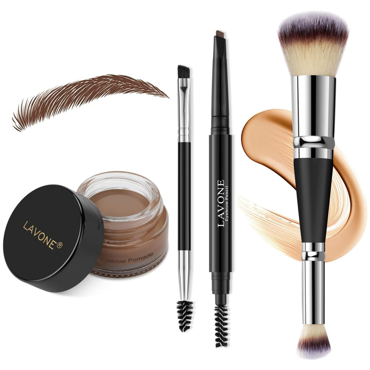 LAVONE Waterproof Eyebrow Pencil Makeup Kit - Chocolate, Includes Pomade & Brushes, 1 Count