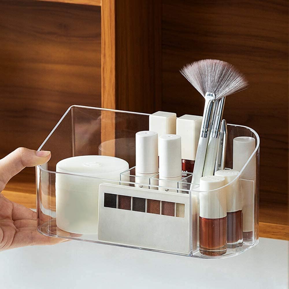 Linfidite Makeup Organizer Tray - 9 Compartments, Removable Dividers, Acrylic Cosmetic Storage