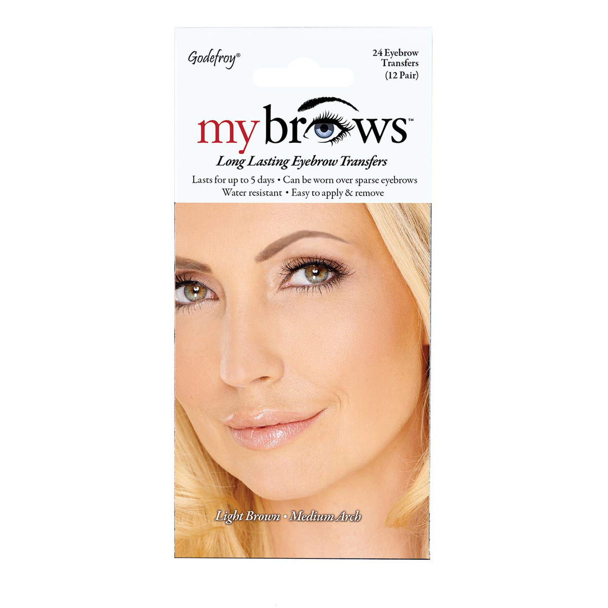 Godefroy MyBrows Light Brown Eyebrow Transfers, Medium Arch, 12-Pairs for Long Lasting Color