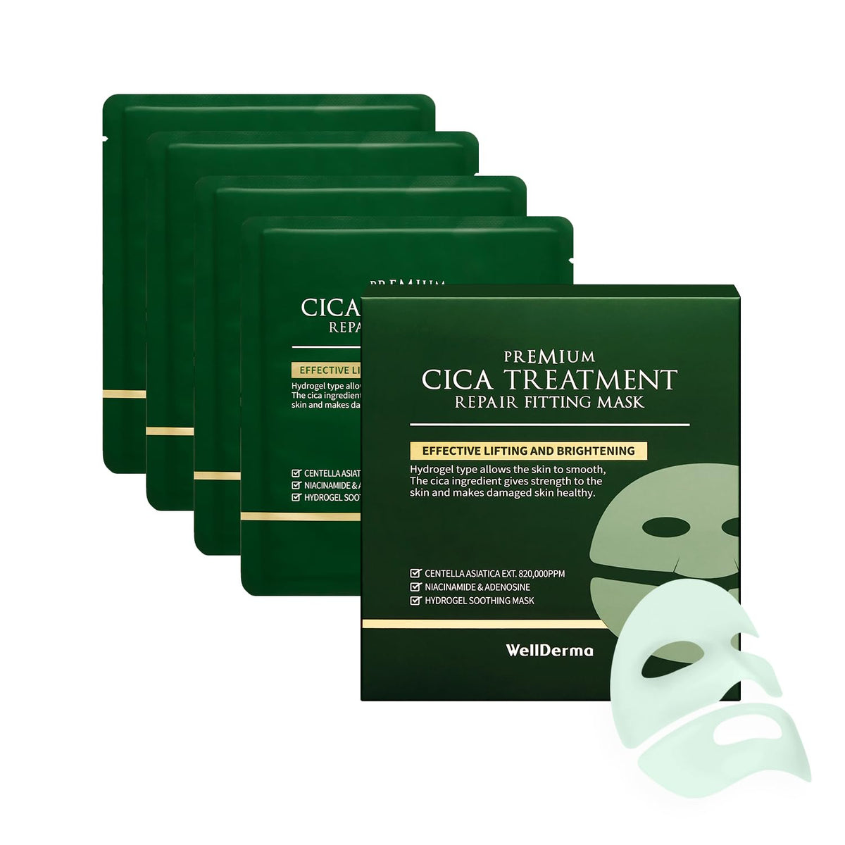 Wellderma Cica Treatment Hydrogel Mask 4Ea - Soothing, Hydrating, Deep Moisture For Sensitive Skin