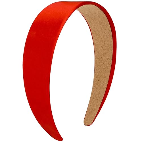 VELSCRUN Red Satin Wide Headband for Women, 1.6 Inch Fashion Hair Accessory, Cosplay Gift