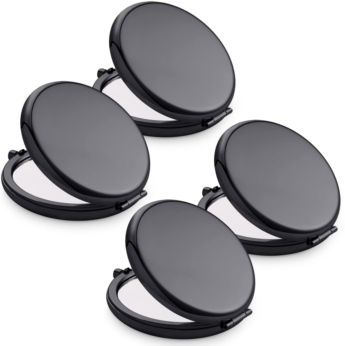 Mllxx Compact Mirror Set - Black Metal Double-Sided 1X/2X Magnifying Travel Makeup Mirror, 4 Packs