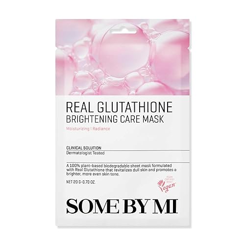 Some By Mi Real Glutathione Brightening Care Mask - Vegan Korean Sheet Mask For Dull Skin, 10 Pack