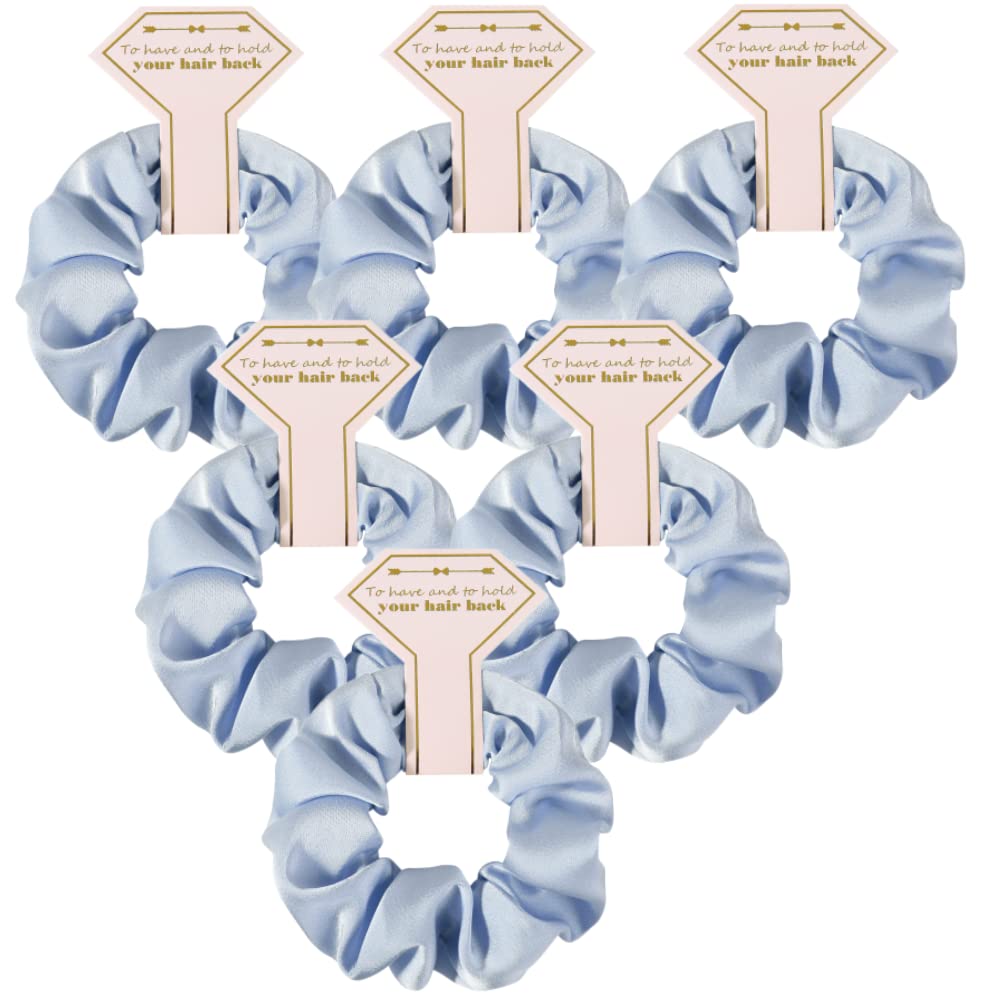 Loanzeg Dusty Blue Satin Bridesmaid Scrunchies Set Of 6 - Wedding Party Favors & Gifts