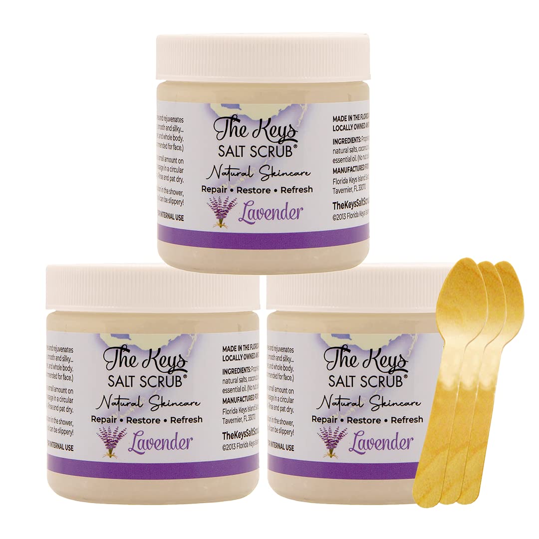 The Keys Salt Scrub Lavender Sea Salt Body Scrubs - Premium Exfoliating, 3 Pack (3.4 Oz)