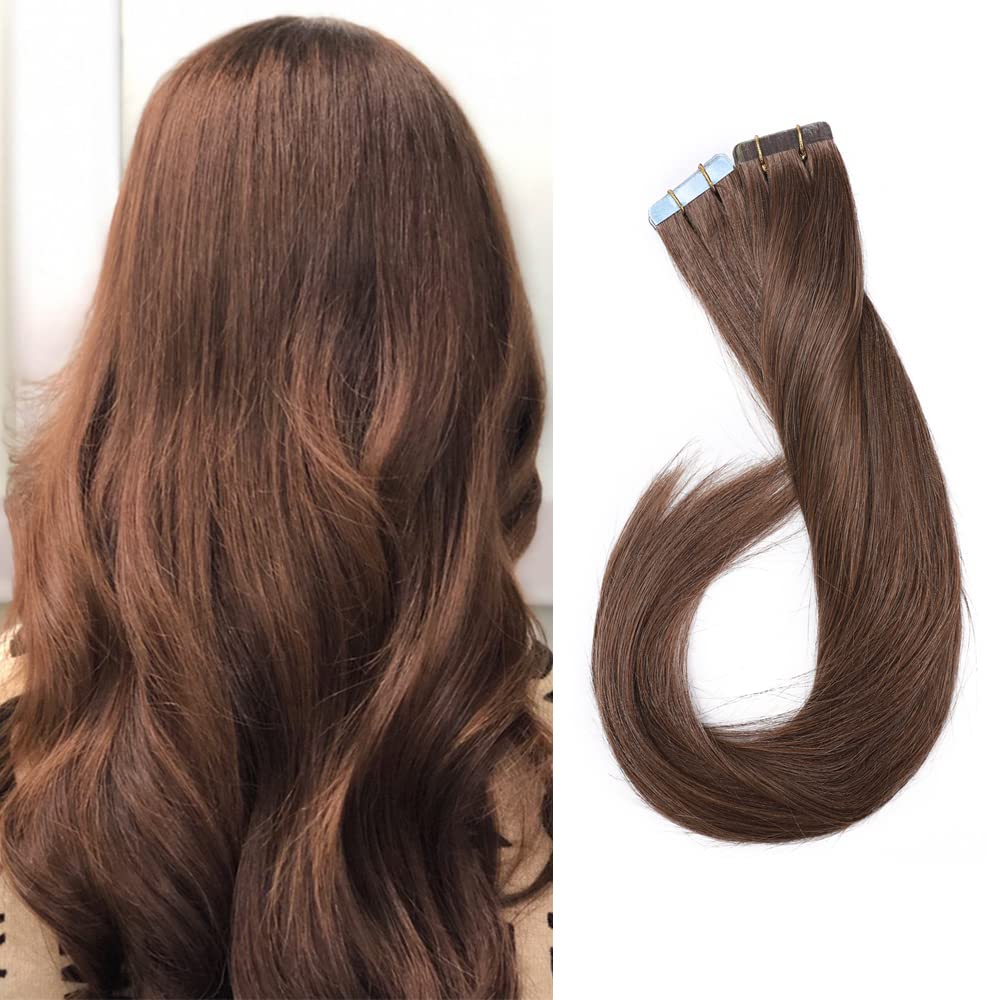 Benehair 22&quot; Light Brown Remy Tape In Hair Extensions - Human Hair, 50G, 20 Pcs, Seamless