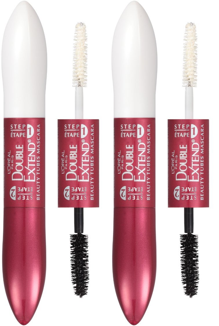 L'Oreal Paris Double Extend Tubing Mascara, Smudgeproof, Lengthening, Blackest Black, 2 Pack