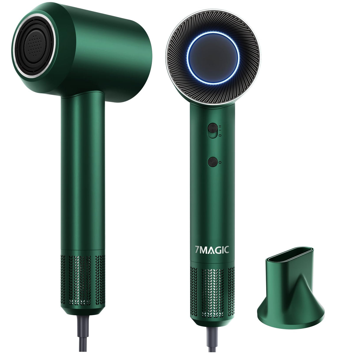 7Magic 1400W Ionic Hair Dryer, 110,000Rpm, Low Noise, Tri-Colour Led, Deep Green,