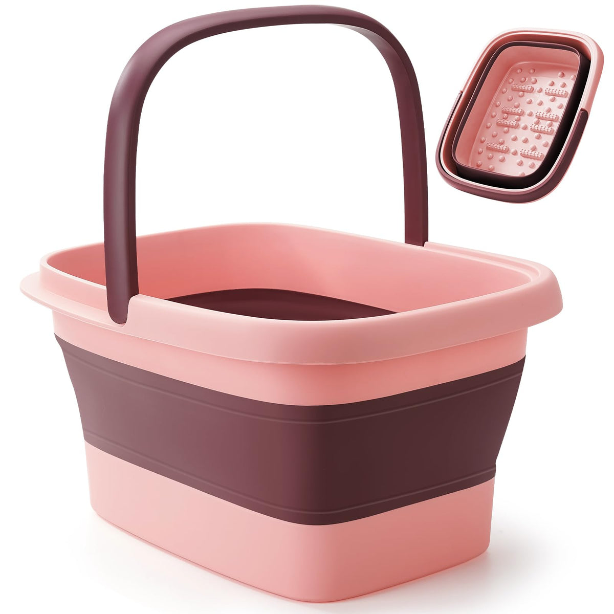 Moohemoo Pink Collapsible Foot Bath Basin - Large Foot Soaking Tub With Massage Acupoint