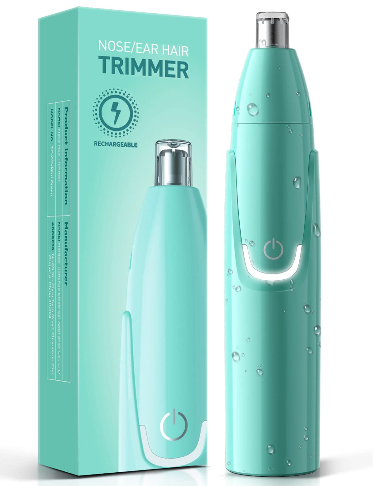 ZORAMI Rechargeable Ear & Nose Hair Trimmer, Painless Facial Hair Remover, Mint Green