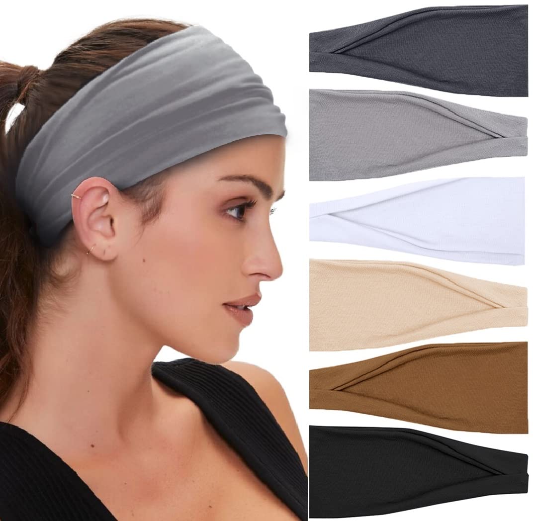 Huachi Women'S Yoga Headbands - Non-Slip, Super Soft, Wide Hair Bands (6 Count)