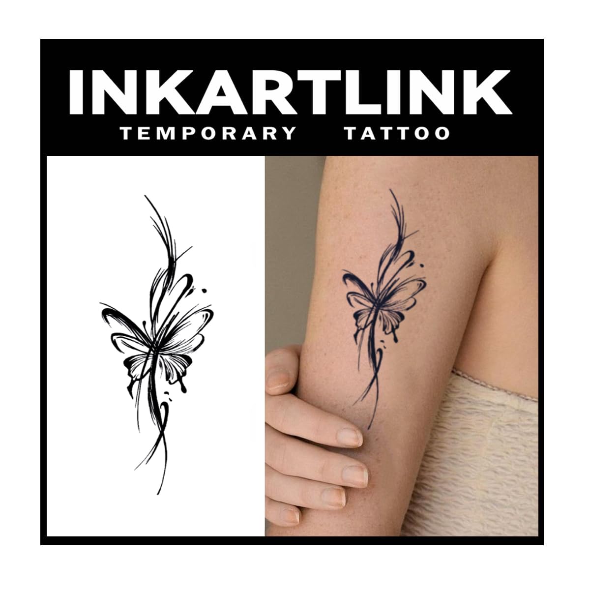 Inkartlink Semi-Permanent Butterfly Tattoo - 2 Sheets, Waterproof, Realistic Design, Lasts 1-2 Weeks