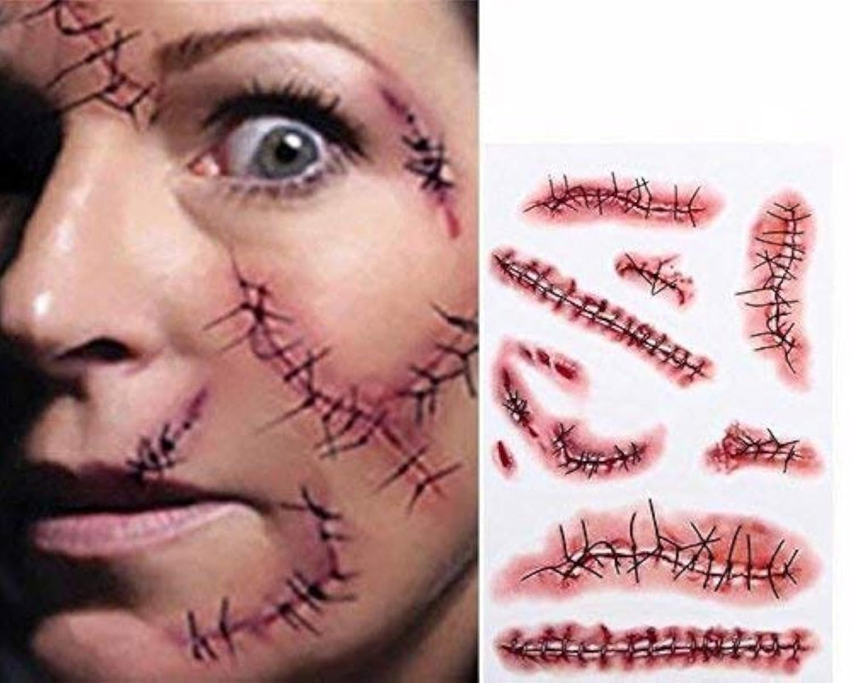 Gibaniza Realistic Fake Bloody Wound Tattoo Stickers - 5Pc Halloween Makeup Props