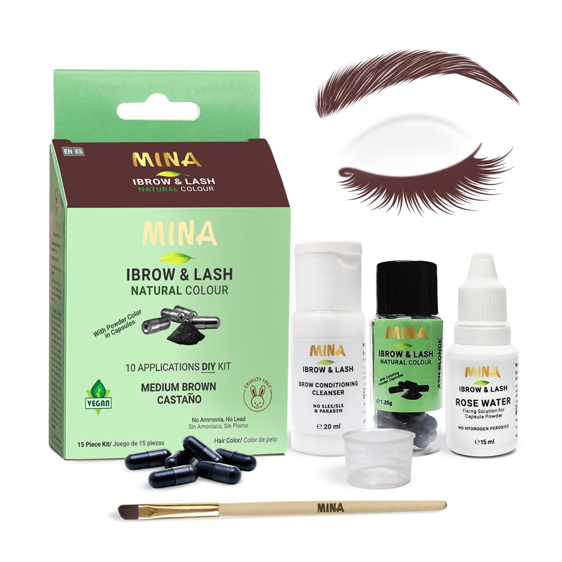 Minaibrow Medium Brown Ibrow & Lash Tint Kit - Water & Smudge Proof, Ammonia Free, 0.26