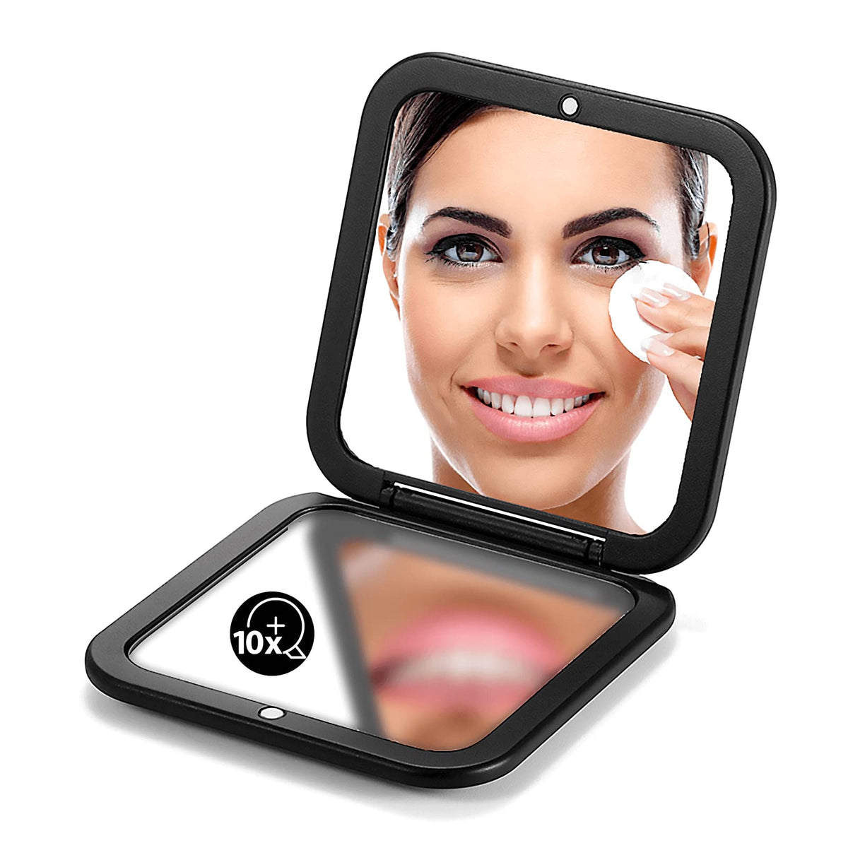 Omiro Folding Compact Mirror - 1X/10X Magnification, 3.5&quot; Pocket Size, Travel Makeup, Black