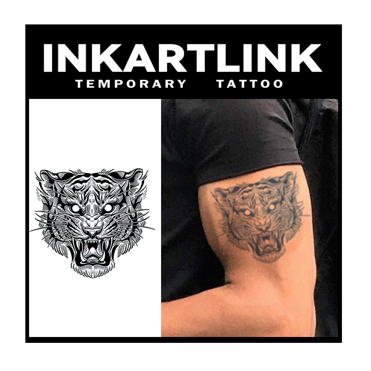 Inkartlink Tiger Design Semi-Permanent Temporary Tattoo - Waterproof, Realistic, 1-2 Weeks Wear