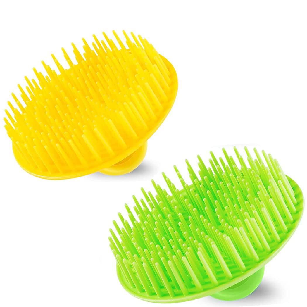 Yealife Scalp Exfoliator Brush - Dandruff Cleaning & Massager For Home, Office, Travel - Green/Orange