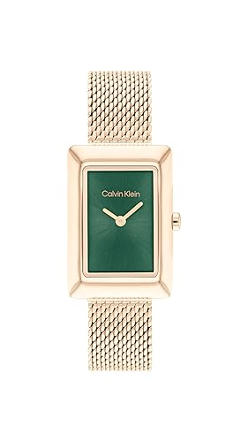 Calvin Klein Women'S Rectangular Mesh Bracelet Wristwatch In Carnation Gold, Model 25200395